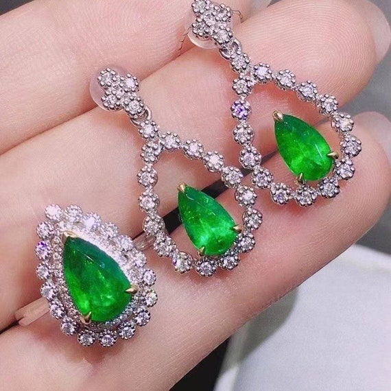 Emerald ring and earring set sale
