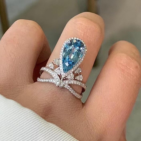 Vintage Santa Maria Aquamarine ring gift for her Aquamarine ring 925 sterling silver Santa Maria Aquamarine Ring Pear Cut ring.