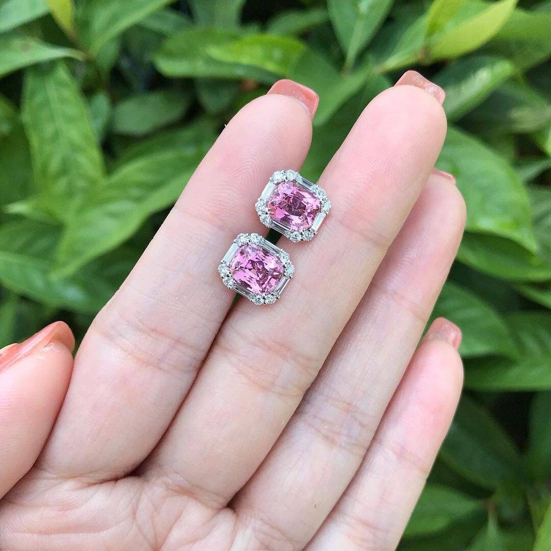 Pink Tourmaline Stud Earrings Set Vintage Pink Tourmaline Etsy