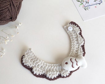 Crochet Cat Collar With Fish,Brown Collar,Sea Collar,Cat gift,Soft Cotton Cat Collar, Chocolate Collar, Handmade Adjustment Collar