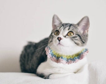 Flower Cat Collar, Florals Pet Collar, Kitten Crochet Collar, Knitted Pink Blue and Green Pet Accessories,Adjustable Spring Pet Gift