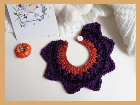Crochet Cat Collar for Halloween, gift for cat, Purple pet collar, halloween activity for cat, halloween pet costume, Hand Knitted Cat Hat