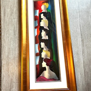 linda le kinff Serigraph limited edition. Six Jeunes hommes Artwork Beautifully framed 51”x 22”