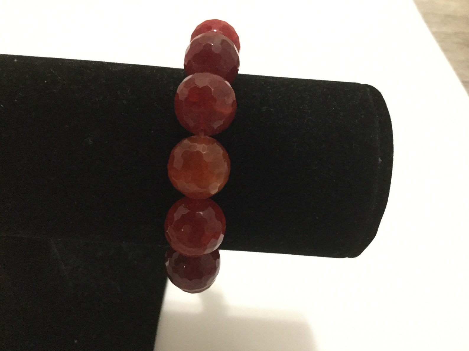 Natural deep maroon stones with hanging stone and cloisonné beads