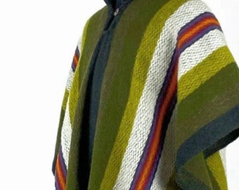 Handwoven Wool Poncho: Unisex Hooded Cape, Fair Trade