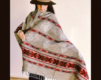 Foulards colorés Châle en laine Himalaya, Design diamant, Foulard DOUBLE face, enveloppement, couverture, Haute qualité, Métier à tisser à la main, UNISEXE, Cadeau