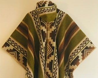 Originele Poncho Unisex, SCHAPEN, wol, capuchon, Handgeweven in Zuid-Amerika, cape, jas, jas, Fair trade, Perfect Cadeau