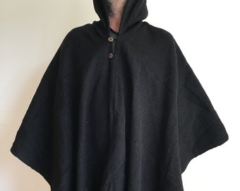 BLACK Wool Sheep Men's, Unisex, Original, ,Tight knit heavy  South American, Handwoven, Poncho, Cape, Coat ,Cloak, Pullover, Perfect Gift