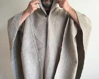 Wool, Mens, Unisex, Original, ,Tight knit heavy Cream, South American, Handwoven, Poncho, Cape, Coat ,Cloak, Pullover, Perfect Gift