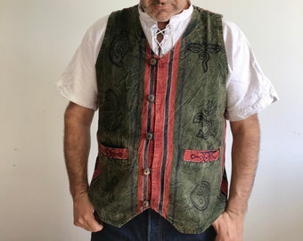 Colorful Men&#39;s Waistcoat: Organic Himalayan Cotton Boho Vest