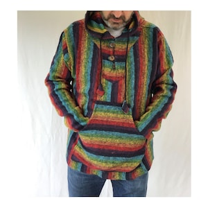 Handgemacht Baumwolle Baja Gheri Gringo Hippie Boho Ethnic Hoodie Mantas Shirt Kurta Festival Serape