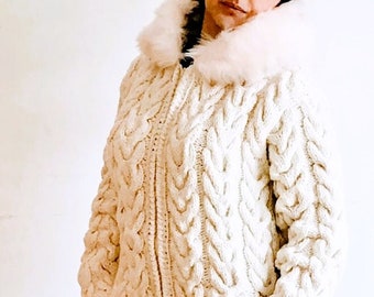 Hand-Knitted Wool Cable Cardigan: Chunky Fair Trade Sweater