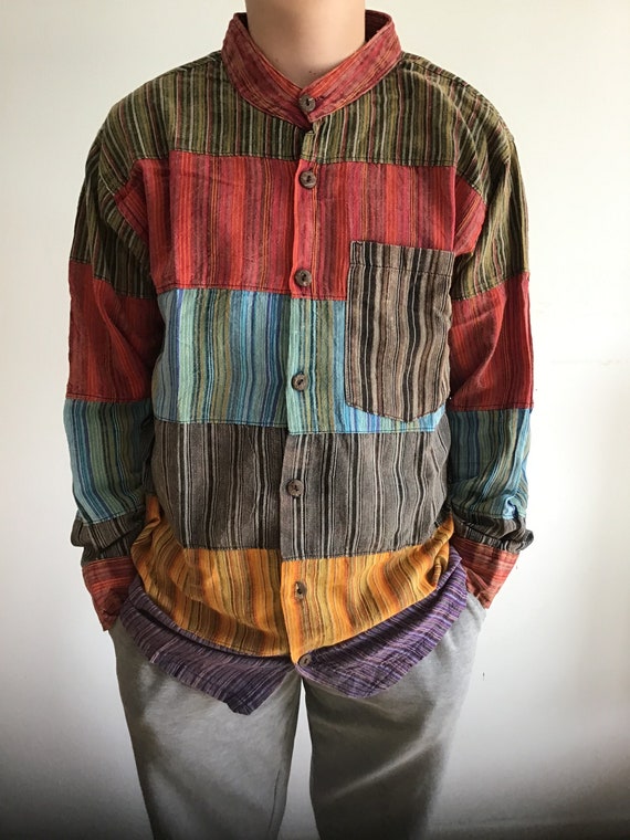 Punk Rave Extro Vert Camicia Patchwork A Righe In Colori