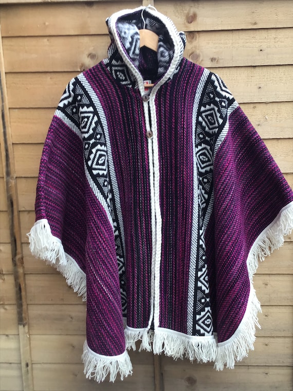 Original, South American ,poncho, Hooded, Handmade, Coat