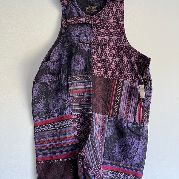 Ethnische Funky Hippy Festivals /Boho Latzhose KURZ-dicke Blume -Jumpsuit -Himalaya Made!