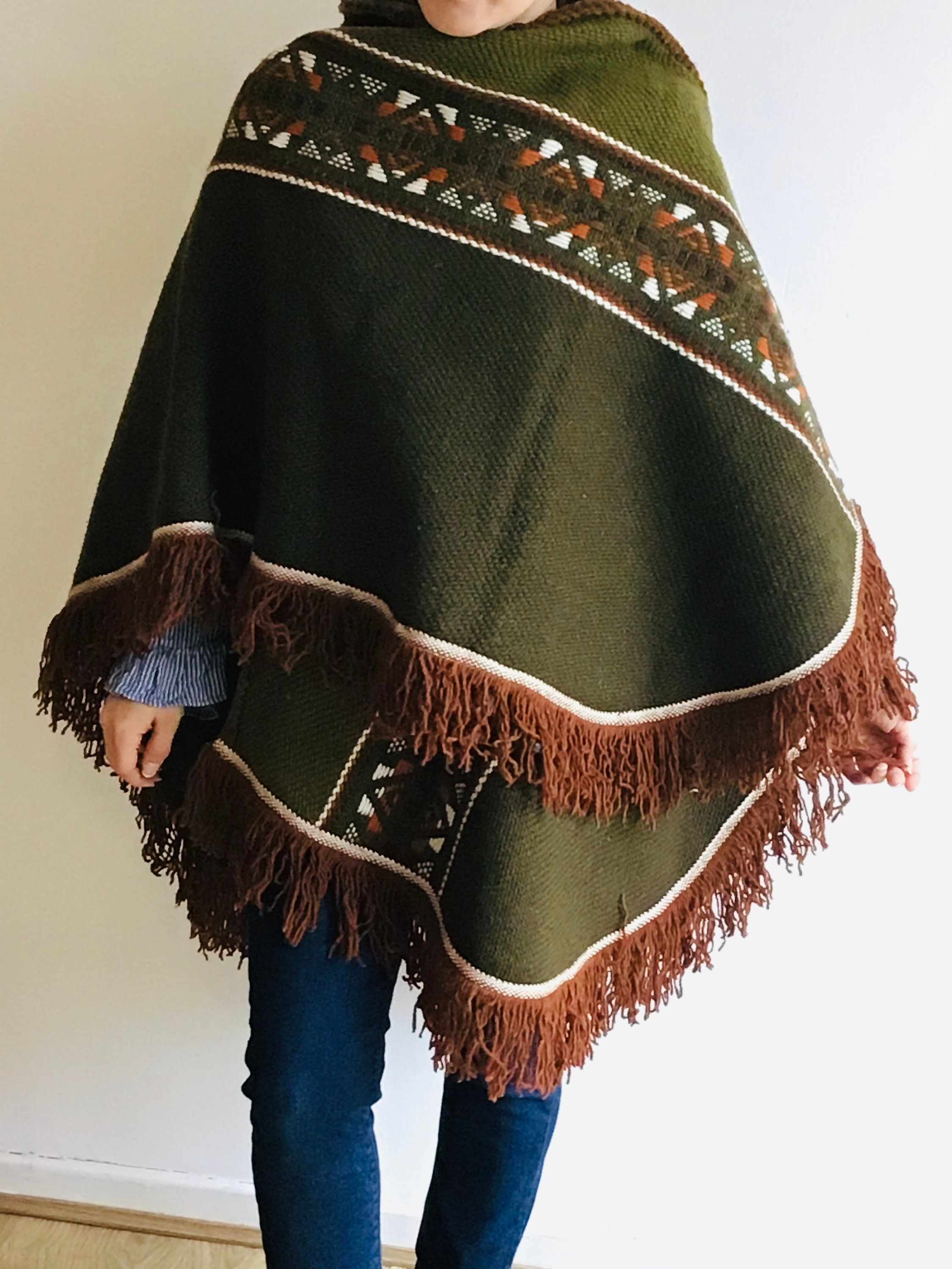 Original, South American ,poncho, Hooded, Handmade, Coat