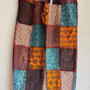 African Patchwork Pants | Handmade Ankara Trousers | Colorful Boho Lounge Elastic Waist Unisex Pants | Ethical Artisan Clothing | Plus Size
