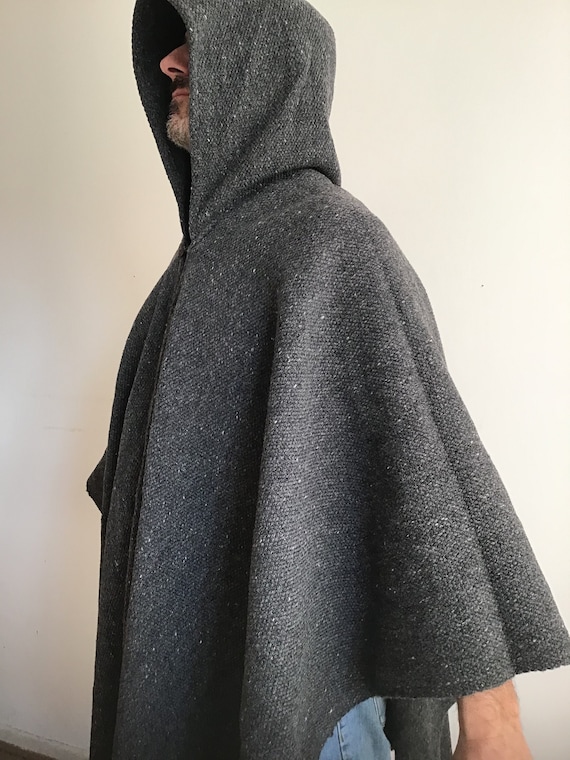 debat hoofdstuk Destructief Grijze wol Poncho Heren Unisex Strak gebreid zwaar - Etsy België