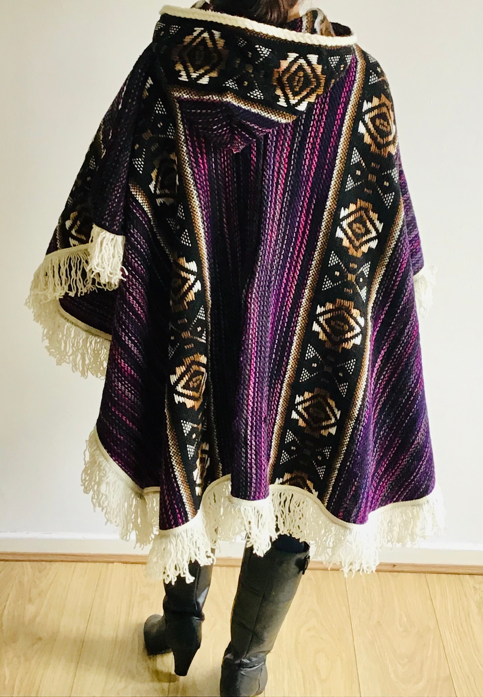 Original, South American ,poncho, Hooded, Handmade, Coat