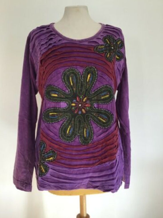 Women Long Sleeve O Neck Flower Embroidered Vintage Women Long Sleeve O Neck Flower Embroidered Vintage