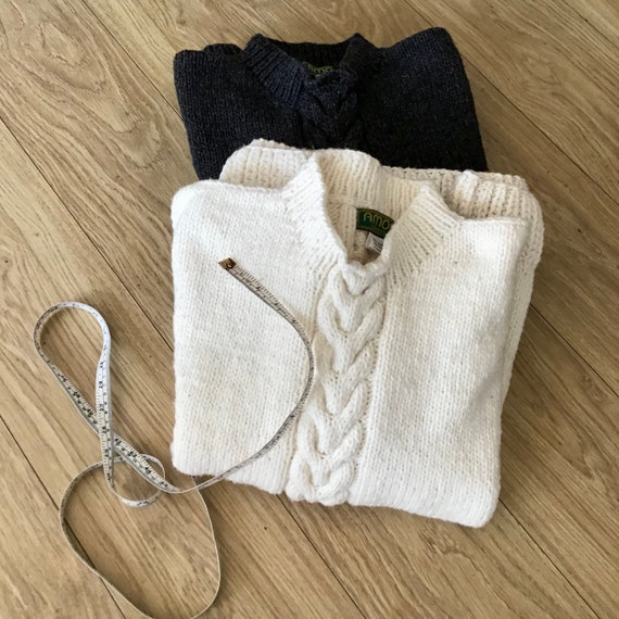 手編み　ウール ケーブルニット カーディガン Audrey and John Wad手編みペルーニットケーブルカーディガン