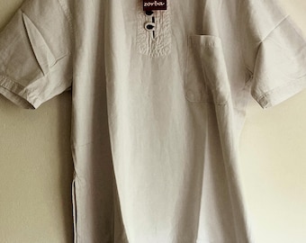Men’s White Cotton Grandad Collar Shirt | Short Sleeve Boho Casual Tunic for Summer