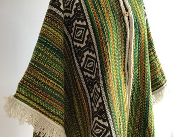 Handwoven Wool Poncho: Fair Trade Ecuadorian Hooded Cape