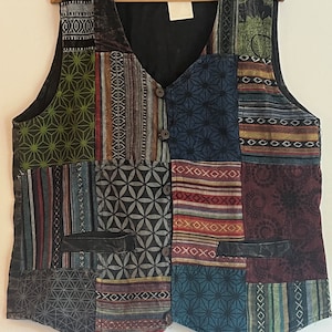 Handmade Patchwork Cotton Men&#39;s Waistcoat: Fair Trade Boho Vest