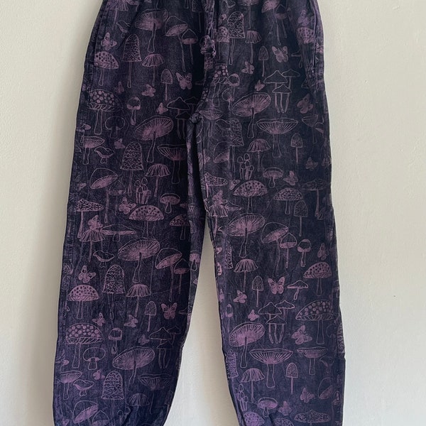 Cotton light ,Mushrooms Summer, Winter, Trousers, Printed ,Casual, Hippie, Boho, Elastic , Himalayan Made, Perfect Gift For Him!