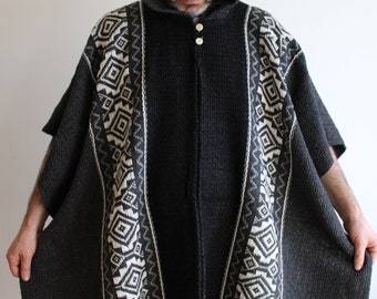 Wool, Mens, Unisex, Original, Brown, South American, Handwoven, Poncho, Cape, Coat ,Cloak, Pullover, Perfect Gift