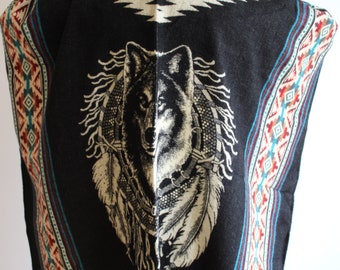 Handmade South American Wolf Poncho: Boho Tribal Hoodie
