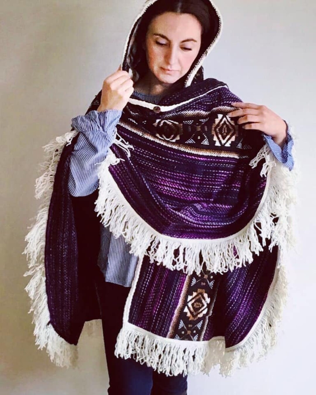 Original, South American ,poncho, Hooded, Handmade, Coat