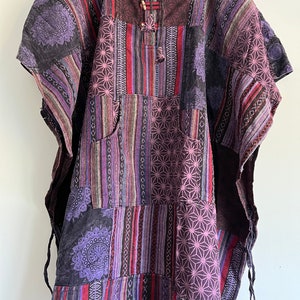 UNISEX Hippy - Boho- Light Cotton- Hooded Poncho patchwork -Hippy FESTIVAL Himalayan Made   FAIRTRADE
