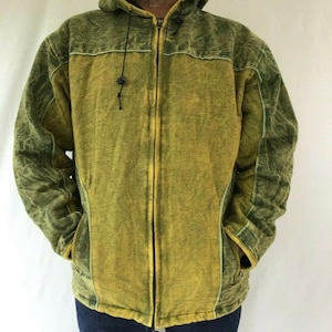 Fleece Lined Heavy Cotton Hooded Jacket: Stone Wash Himalayan Fair Trade