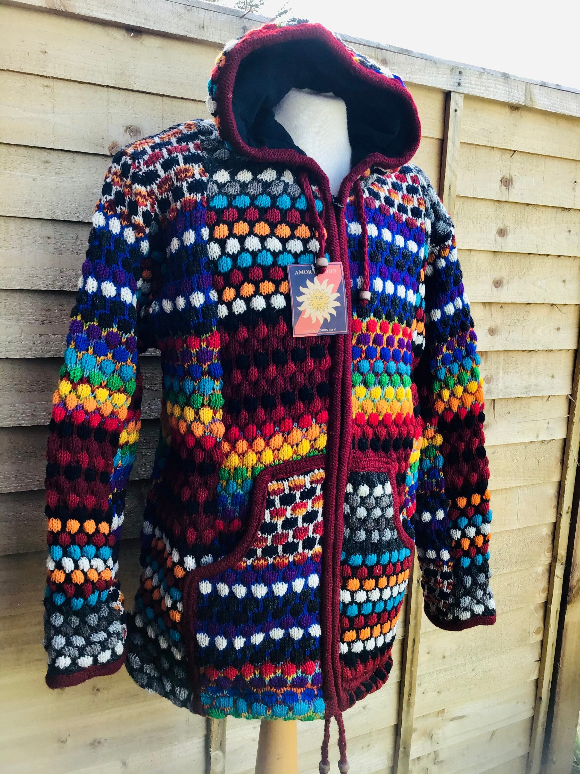100 100 Sheep Wool Men s Women Fleece Lined Hooded jumper Cardigan Festival Winter Hippie Jacket Perfect Gift HANDMADE Etsy