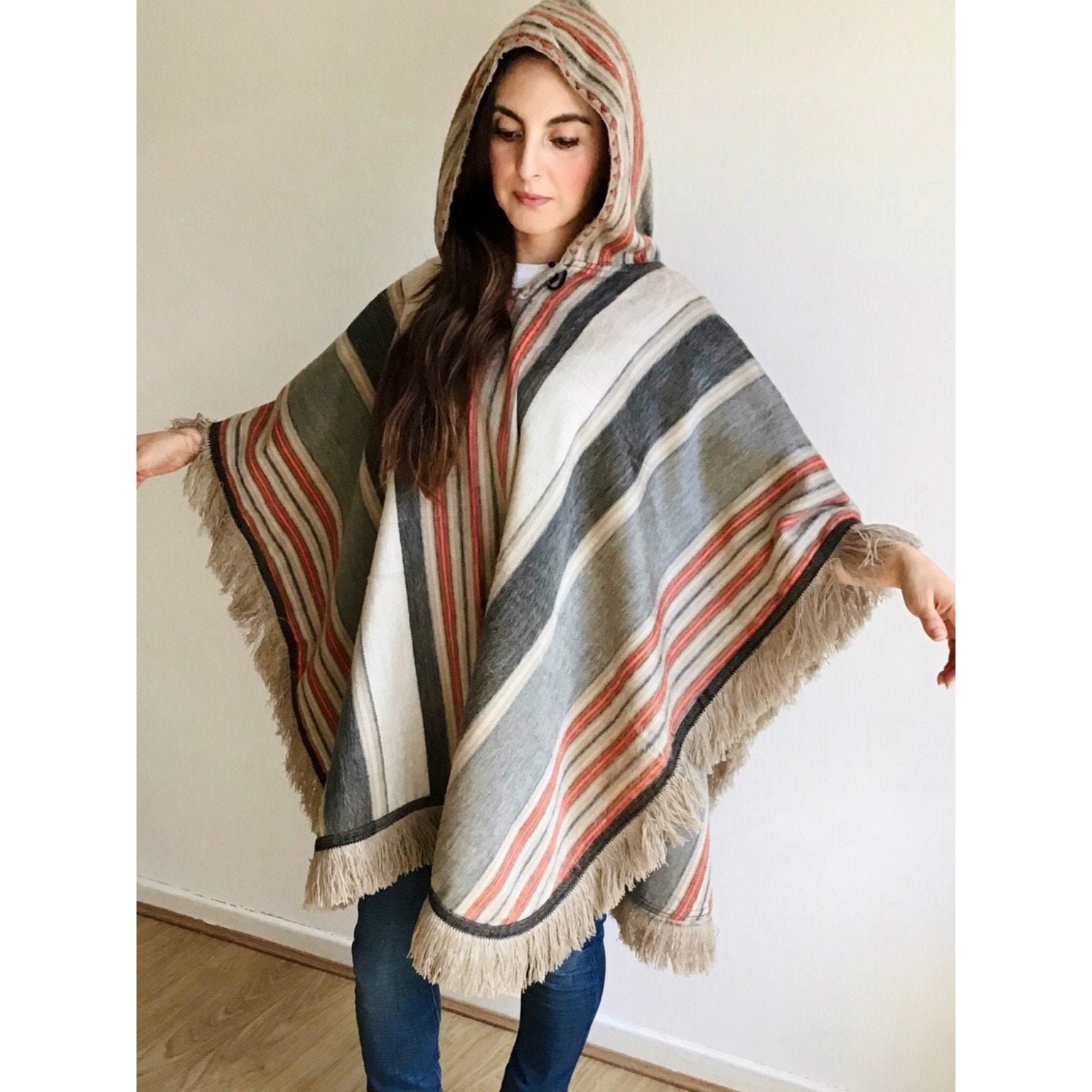 80s～ wool poncho coat Vintage 90s Poncho Coat Womens Wool Coat Dark Blue Cape Blue