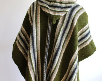 Wool, Mens, Unisex, Original, Green , South American, Handwoven, Poncho, Cape, Coat ,Cloak, Pullover, Perfect Gift