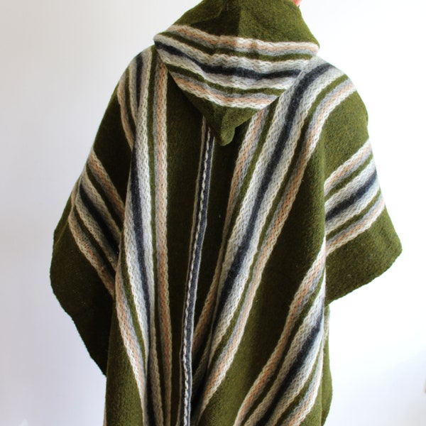 Wool, Mens, Unisex, Original, Green , South American, Handwoven, Poncho, Cape, Coat ,Cloak, Pullover, Perfect Gift