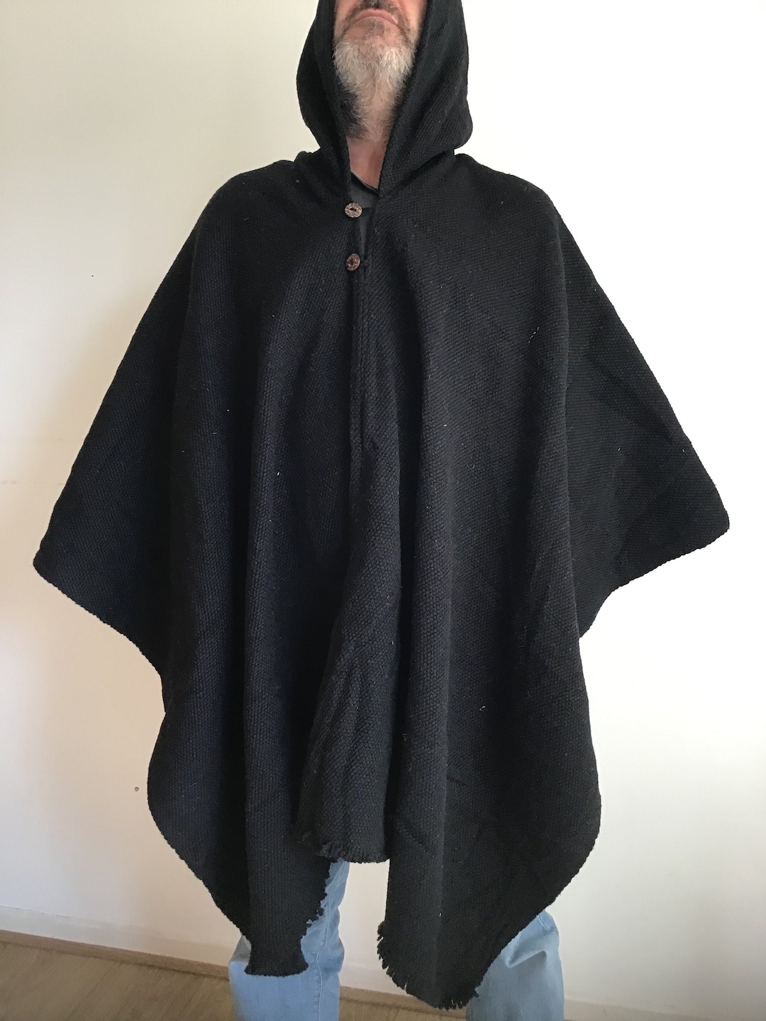 BLACK Wool Sheep Hombre Unisex Original Apretado punto pesado sudamericano Tejido a mano Poncho Capa Abrigo Capa Jersey Regalo Perfecto Etsy Mexico