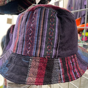 Handmade Hemp Patchwork Bucket Hat: Wire Rim Festival Sun Hat