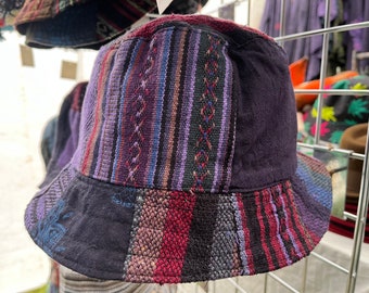 Unisex Hemp Cotton -Wire Rim- Festival- Summer- Patchwork- Hippie bucket Hat- Hand Made In Nepal