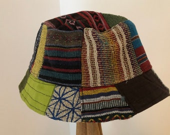Unisex Hemp Cotton -Wire Rim- Festival- Summer- Patchwork- Hippie bucket Hat- Hand Made In Nepal