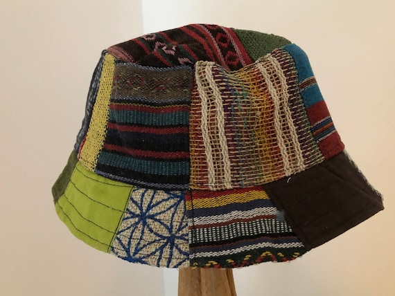 Handmade Hemp Patchwork Bucket Hat: Nepal Festival Sun Hat  display picture 1