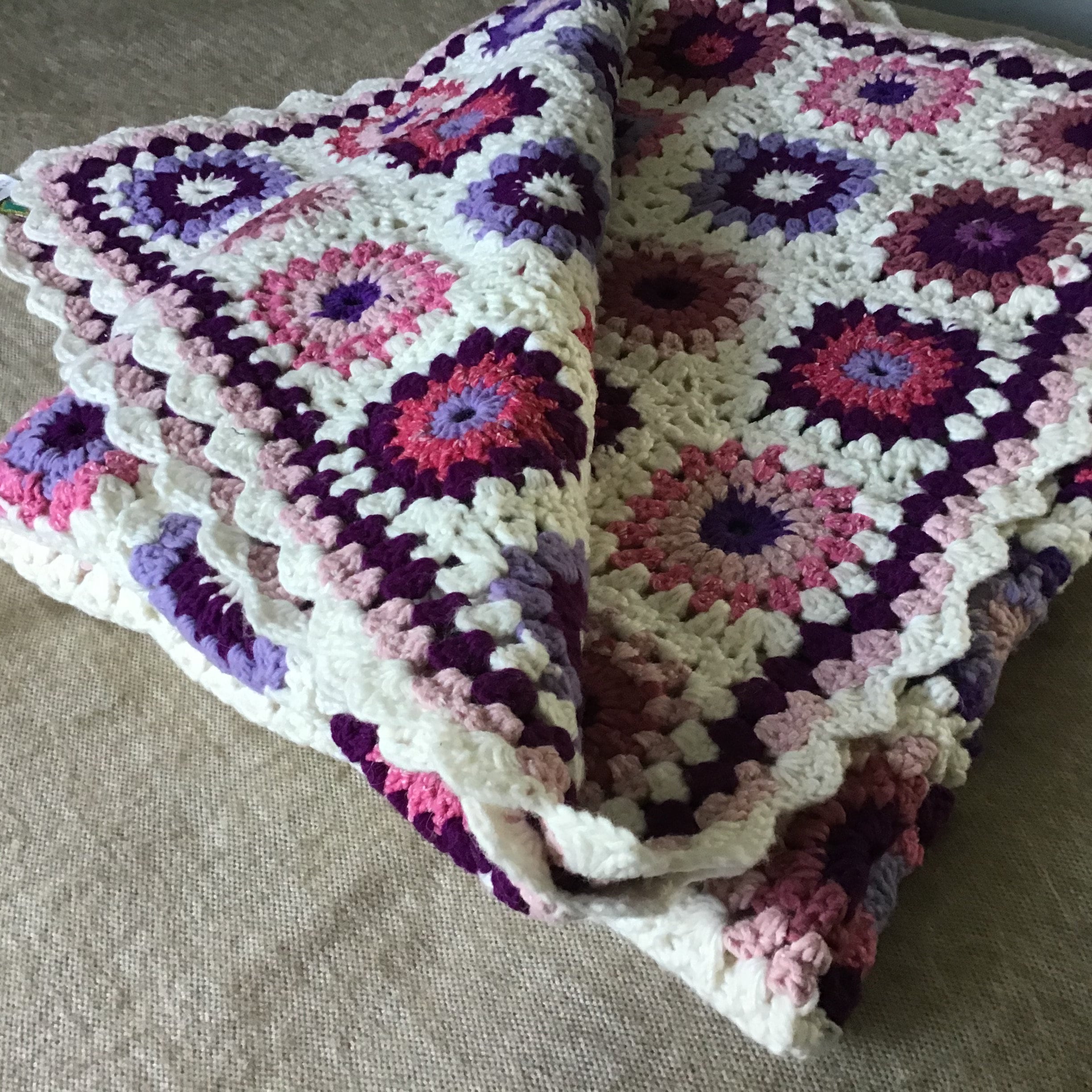 Couverture Handmade En Laine Vintage - Plaid Au Crochet, Motif à Carreaux, Lavable
