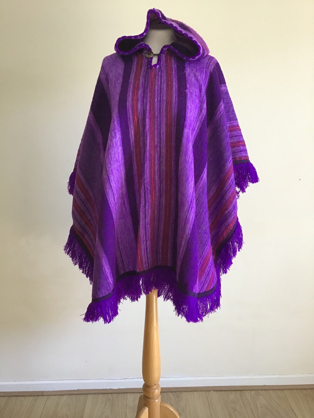 Handmade Alpaca Wool Poncho With Hood - Ecuadorian Western Style For Men & Women, Oversized Fit 70% Alpaca Wool Cloak
