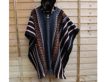 Wool, Mens, Unisex, Original, Brown, South American, Handwoven, Poncho, Cape, Coat ,Cloak, Pullover, Perfect Gift