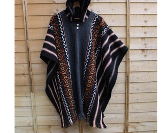 Wool, Mens, Unisex, Original, Brown, South American, Handwoven, Poncho, Cape, Coat ,Cloak, Pullover, Perfect Gift