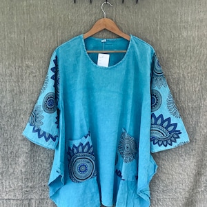 Ladies Larger Size Hippie Boho Festival Loose Flower Embroidered One Size 12-20
