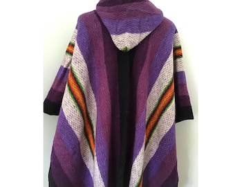 Unisexe, Original, Sud-Américain, Poncho, Capuche, Fait main, Manteau, Cape, Veste, HANDWOVEN, Fair Trade Poncho, ONE SIZE, Parfait pour un cadeau