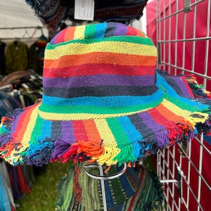 Unisex Hanf Baumwolle -Regenbogen - Festival- Sommer-Hippie Hut- Hand Made fair trade